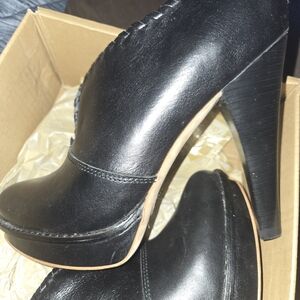UGG Black Leather Platform Ankle Heels